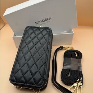 NWOT-Romiela Black Quilted Crossbody Wallet, magnetic Case for iPhone 13 Pro